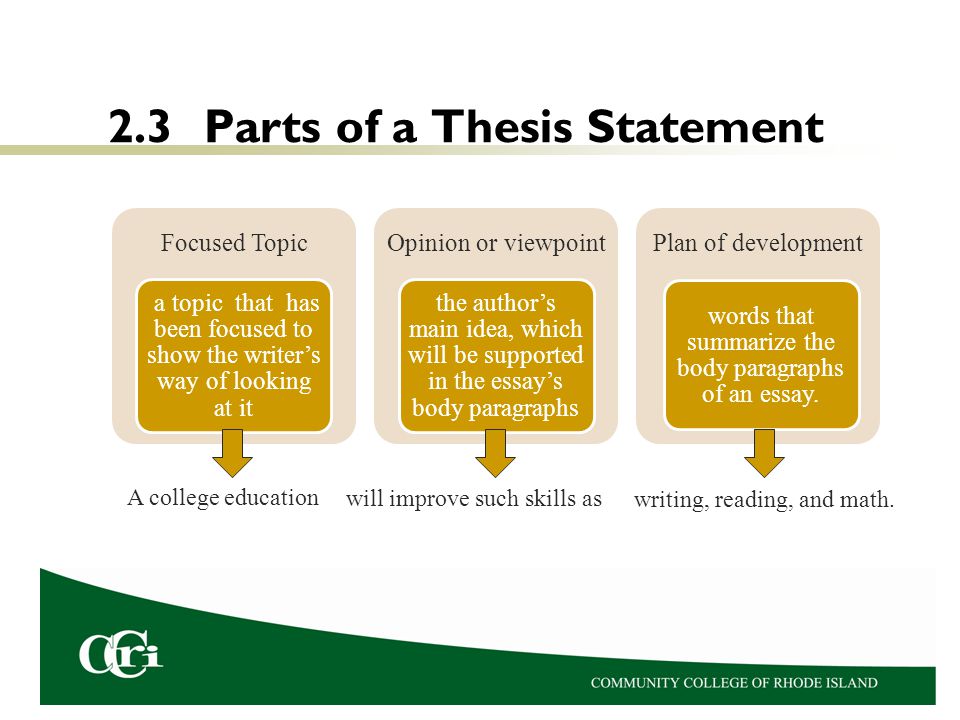 What part of an essay is the thesis